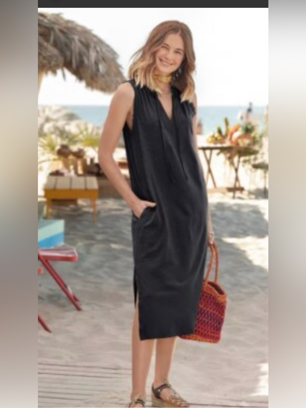 Sundance Dress Womens Petite Weekend Sensation Midi Black Minimalist Coastal xl